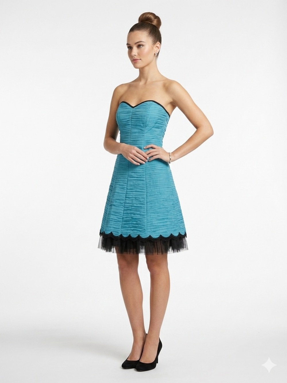 Vintage Jessica McClintock Strapless Aqua Blue Scallop Hem Party Dress